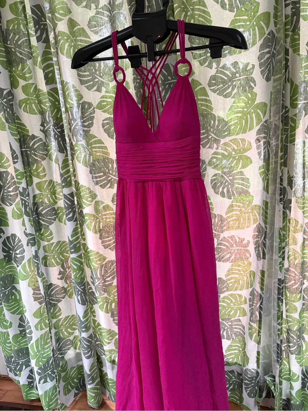 Cache Fuchsia Maxi Dress with Ruched Waist and Strappy Back
